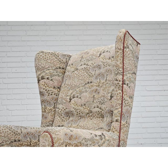 1950s Danish High Back Armchair in Floral Multicolor Fabric, 1960s For Sale - Image 5 of 18
