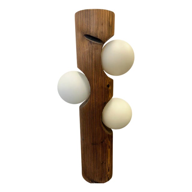 Brutalist Sculptural Table Lamp in Pine from Temde Leuchten For Sale