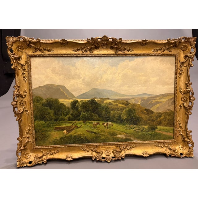 Wood 19th Century English Oil on Canvas Painting by James Peel, “Croft Pasture, Borrowdale,” Gilt Frame For Sale - Image 7 of 7