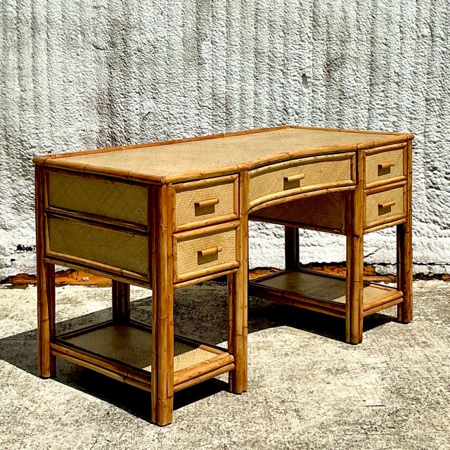 Vintage Coastal Woven Rattan Writing Desk For Sale In West Palm - Image 6 of 8