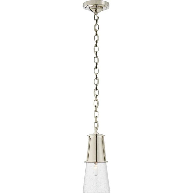 Robinson Small Pendant in Polished Nickel with Seeded Glass Designer: Thomas O'Brien Canopy: 4.5" Round Mounting: Chain...