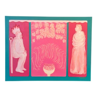 Pink and Teal Figurative Acrylic and Oil Painting by Molly Schiff For Sale