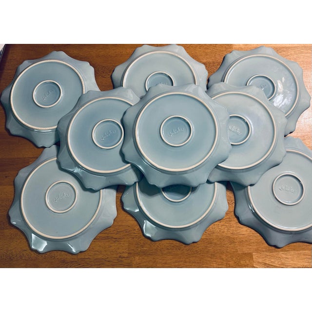Hollywood Regency Vintage Juliska Ceramics Charger “Berry and Thread Ice Blue Collection”- Set of 9 For Sale - Image 4 of 11