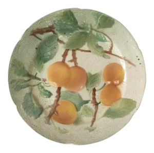 1900s Majolica Apricot Plate by Keller & Guerin Saint Clement