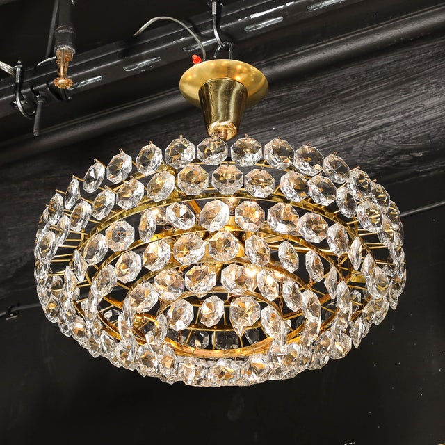 Mid-Century Modern Mid-Century Modernist Crystal & Polished Brass Chandelier by Bakalowits & Sohne For Sale - Image 3 of 12