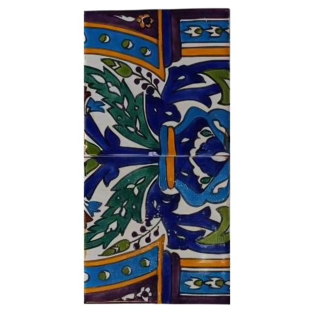 Jugendstil Ceramic Tile Panel With Floral Motif, Early 20th Century. For Sale - Image 4 of 8