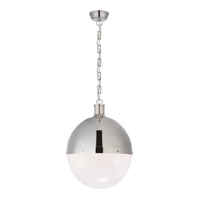 Thomas O'Brien for Visual Comfort Signature Hicks Extra Large Pendant in Polished Nickel with White Glass For Sale