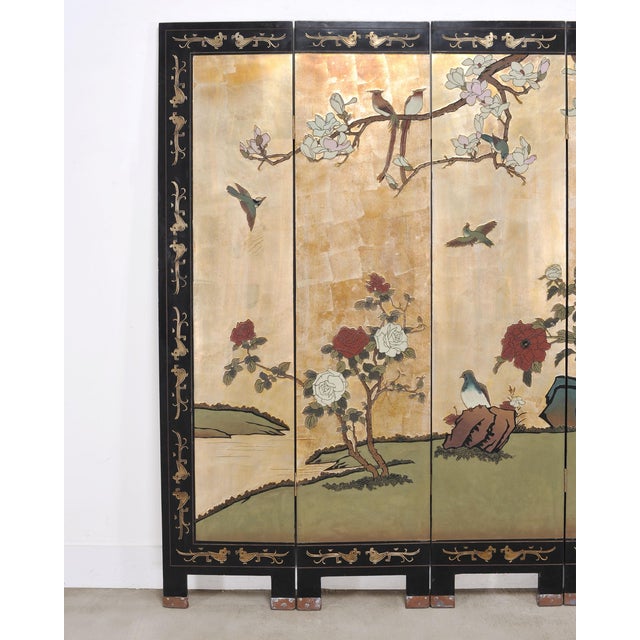 Chinese Chinese Export Six-Panel Gilt Landscape Coromandel Screen 8 Ft For Sale - Image 3 of 18