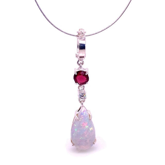 Pink Opal Pendant With Accents of Garnet and Zircon For Sale - Image 8 of 8