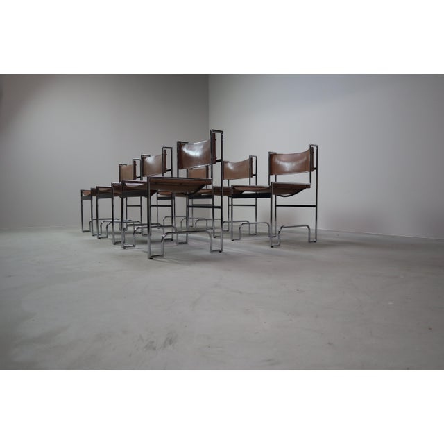 Modernist Chrome and Leather Dining Chairs, 1970s, Set of 6 For Sale - Image 10 of 18