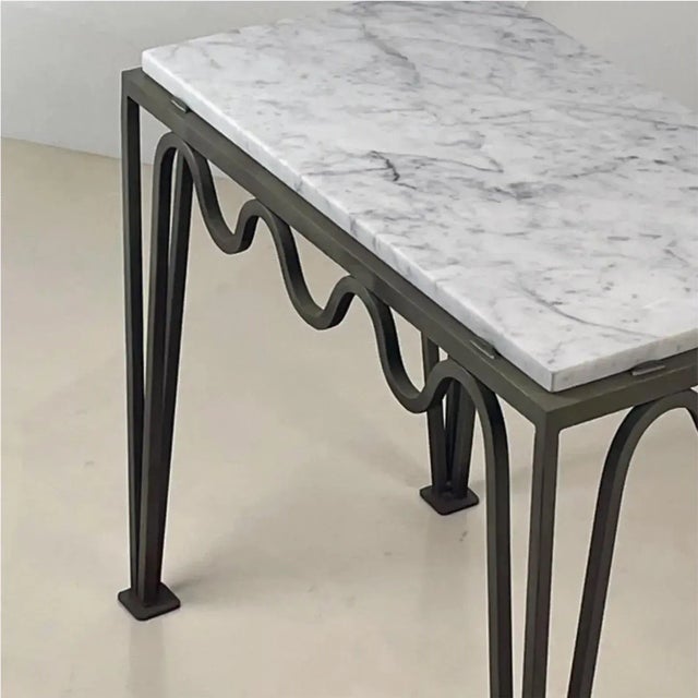 Modern 'Méandre' Verdigris and Marble Side or End Table by Design Frères For Sale - Image 3 of 7