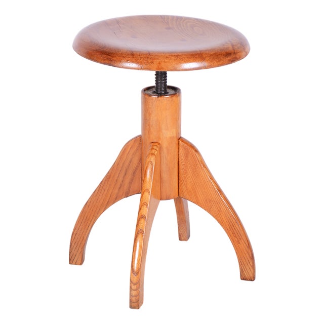Mid-Century Swivel Piano Stool in Beech and Steel, Czech, 1950s For Sale