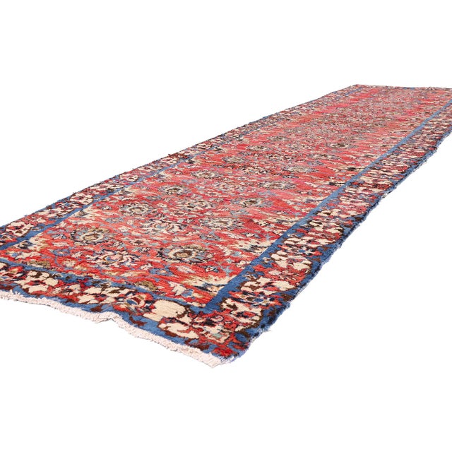 79691 Antique Persian Mashhad Rug, 03'05 x 12'01. The Crimson Garden: An Antique Persian Mashhad Masterpiece of Botanical...