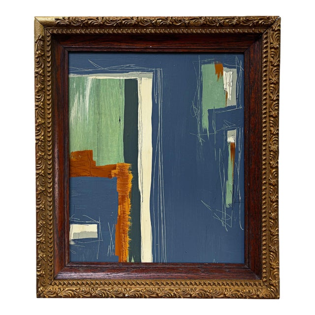 “River Moss" Abstract Art in Antique Frame, Transitional Living Room Art by JTS For Sale