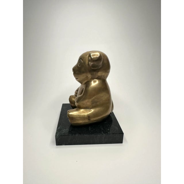Figurative Vintage Traditional Solid Brass & Black Teddy Bear Figurine For Sale - Image 3 of 7