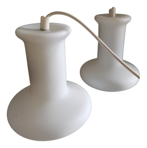 Danish Opal Glass Pendant Lights, 1970s, Set of 2