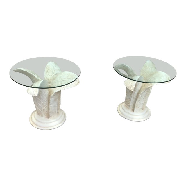 Vintage Glass Top Tables With Floral Style Bases - a Pair For Sale