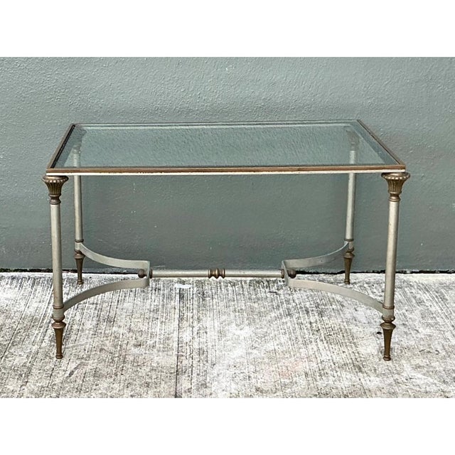 Metal Vintage Rectangular Metal and Glass Table After Maison Jansen For Sale - Image 7 of 13