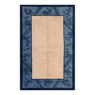 1920s Beige Ivory Blue Antique Chinese Peking Crackle Carpet 5'x7'10" Wool Rug For Sale
