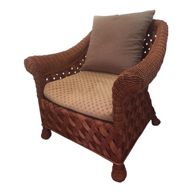 Asian Rattan Chair & Down Pillows Chairish