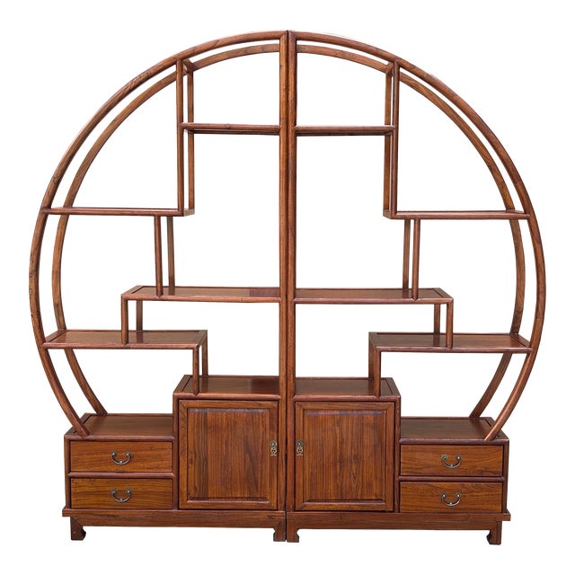 Chinese Medium Brown Round Shape Display Curio Cabinet Room Divider For Sale