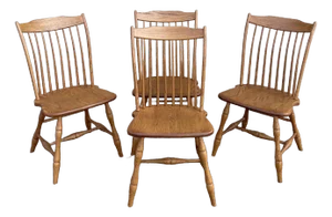 Late 20th Century Edrich Mills Hand Crafted American Traditional Solid Oak Windsor Dining Chairs - Set of 4