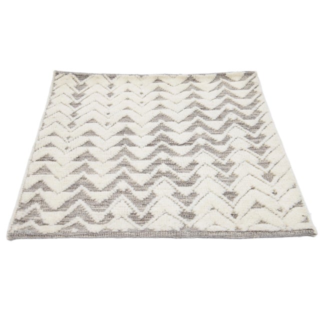 Modern Modern Moroccan Style Handmade Ivory Geometric Custom Wool Rug For Sale - Image 3 of 6