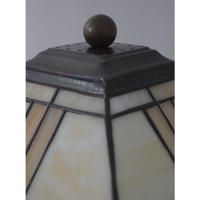Stickley Stickley Harvey Ellis Mission Oak Slag Glass Lamp For Sale - Image 4 of 11