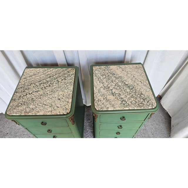 Vintage Pair of Nightstands, French Louis XVI Style Marble-Top For Sale - Image 11 of 18