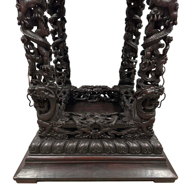 Early 20th Century Extraordinary Antique Carved Hardwood Dragon Stand For Sale - Image 9 of 12