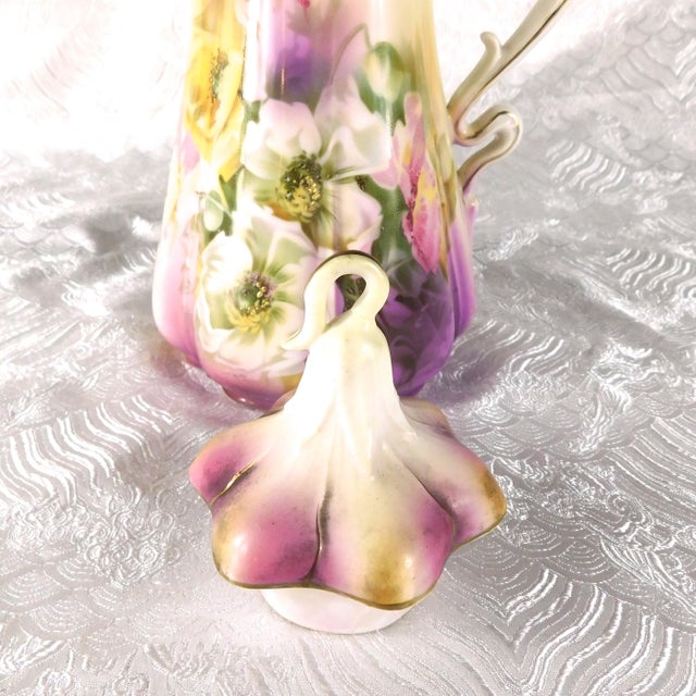 Ceramic Late 18th Century Pink and Purple Reinhold Schlegelmilch Chocolate Pot With Flower Shaped Handle For Sale - Image 7 of 12