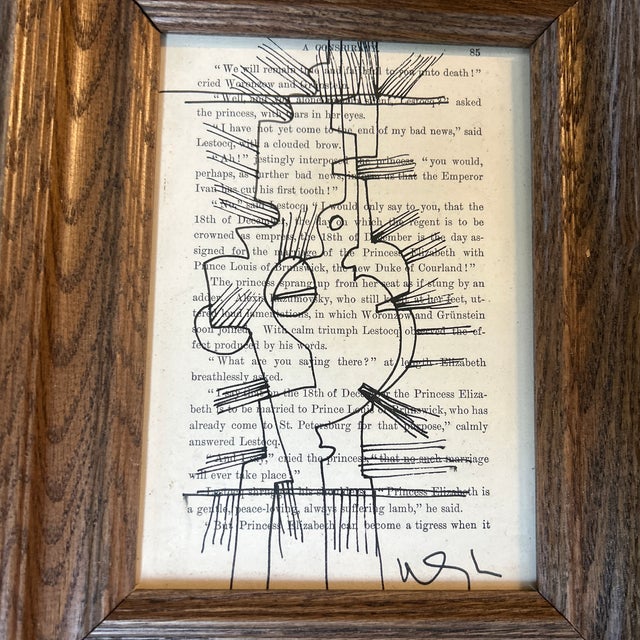 Contemporary abstract marker drawing by Wayne Cunningham on vintage paper. Signed and framed. Measures 5x7 or 8.5x10.5...