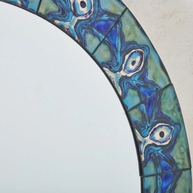 1/5 Blue Hand-Painted Enamel Mirror by Bodil Eje, Denmark 1960s For Sale - Image 4 of 9