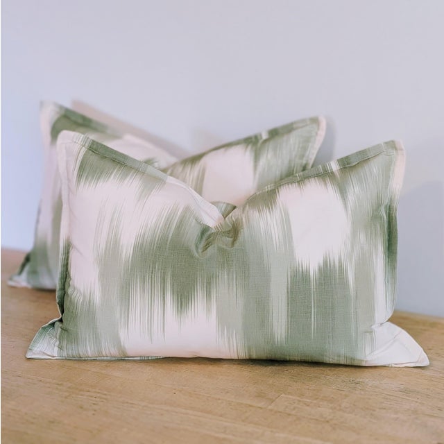 Pierre Frey Pierre Frey La Grandiere in Topiaire Green Lumbar Pillows With Mini Flange- Pair For Sale - Image 4 of 6