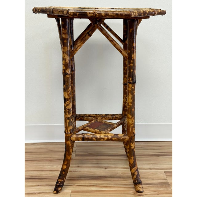 Mid 20th Century Vintage Chinoiserie Style Hand-Painted Scorched Bamboo Side Table For Sale - Image 5 of 9