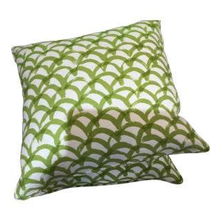 Quadrille Green and White Pillow Covers- Set of 2 For Sale
