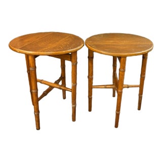 Pair Mid Century Faux Bamboo Side Tables - That Fold For Sale