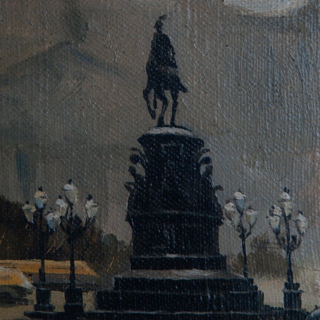 Follower of Boris Alexeyevich Semyonov, Equestrian Monument in the Mist, Oil on Canvas For Sale - Image 4 of 9