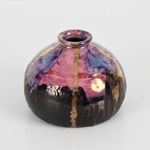 Gold Mid-Century Polychrome Enameled Ceramic Vase by Claudio Pulli, 1970s For Sale - Image 8 of 15