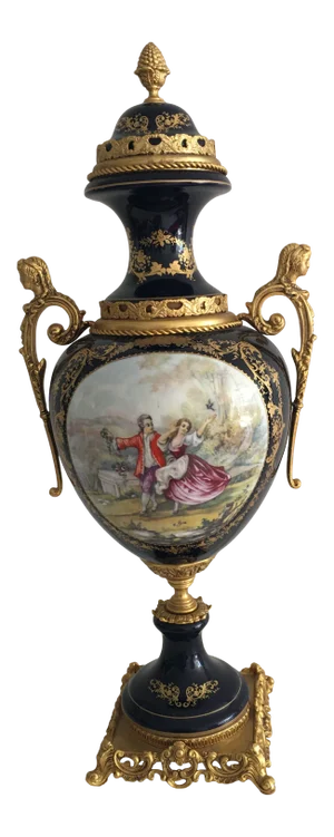 Late 19th Century Acf Victorian Romantic French Porcelain Gilt Vase