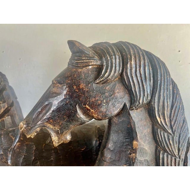 Baroque Primitive Hand-Chiseled Horse Sculptures, Wood, Spain, 1940s For Sale - Image 3 of 14