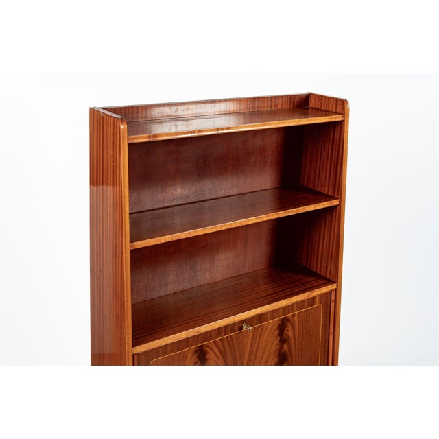 Brown Scandinavian Modern Figured Mahogany Secretary Bookcase Cabinet 1960s For Sale - Image 8 of 17