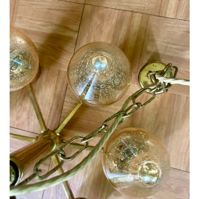 Mid 20th Century Danish Modern Brass and Glass Chandelier For Sale - Image 10 of 13