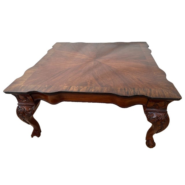 Wood Vintage Cocktail Coffee Table Ball Claw Legs Large Square Shape Chippendale For Sale - Image 7 of 12