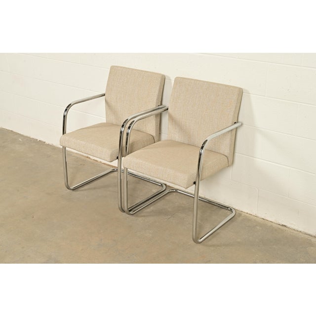 Mies Van Der Rohe Brno Style Mid-Century Modern Chrome Tubular Cantilever Club Chairs, Pair For Sale - Image 13 of 13