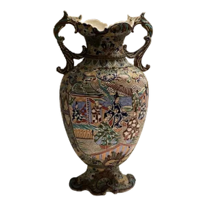 Late 19th Century Meiji Period Japanese Tall Moriage Satsuma Floor Vase