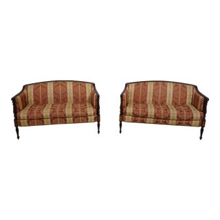 Pair Hickory Chair Co Sheraton Mahogany Loveseats For Sale