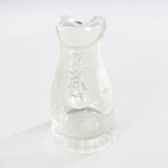 Modern Antique Etched Glass Ground Bottom Pitcher and Two Mugs For Sale - Image 3 of 11
