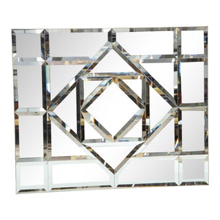 Large Faceted Bevelled Mirror For Sale