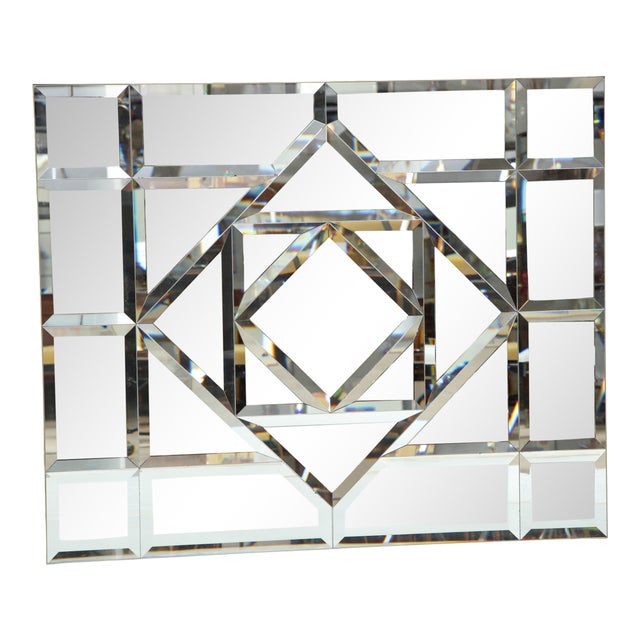 Large Faceted Bevelled Mirror For Sale